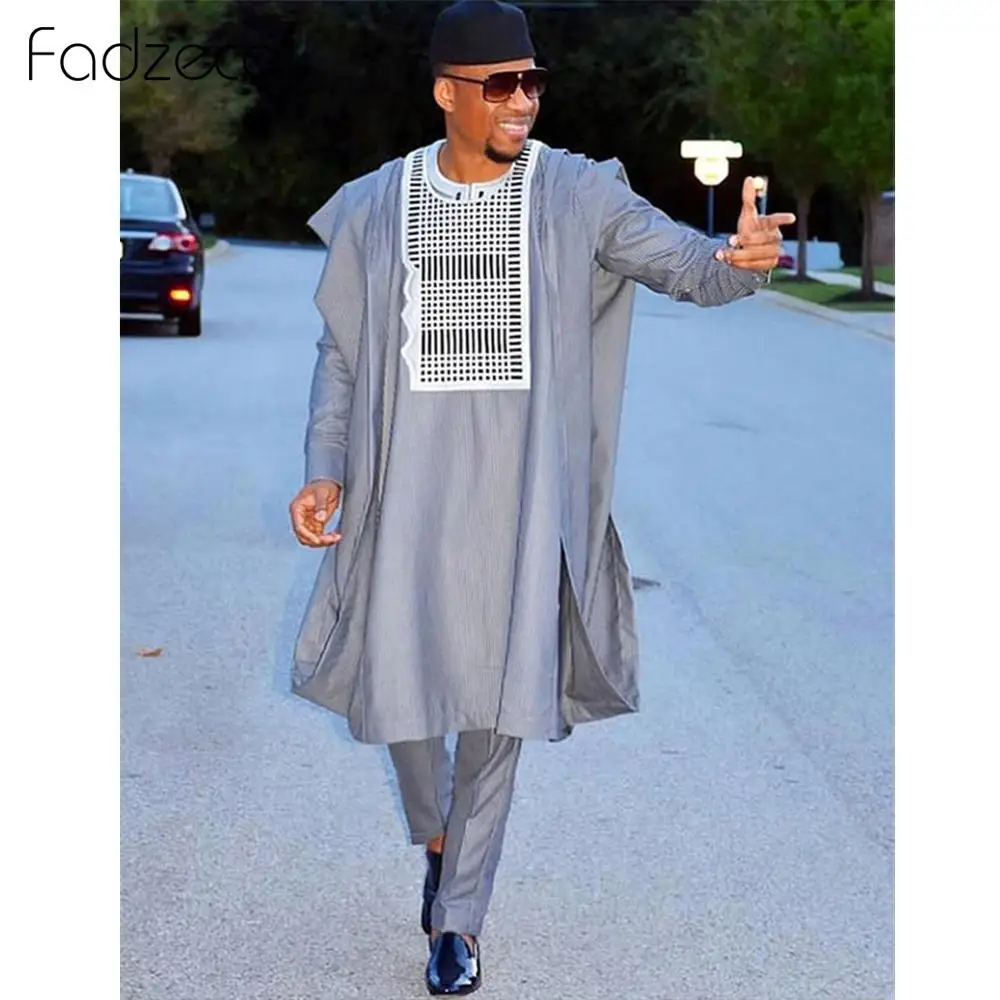 Fadzeco африканские костюмы для мужчин Agbada Dashiki деловой комплект из 3 предметов Boubou