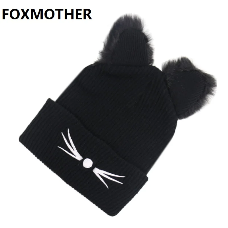 Милые кошачьи ушки FOXMOTHER шапка вязаная акриловая теплая зимняя шапочки для