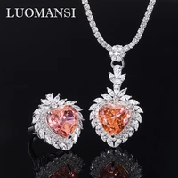 luomansi orange 1515mm heart shaped high carbon diamond silver ring necklace set woman s925 jewelry wedding birthday party gift