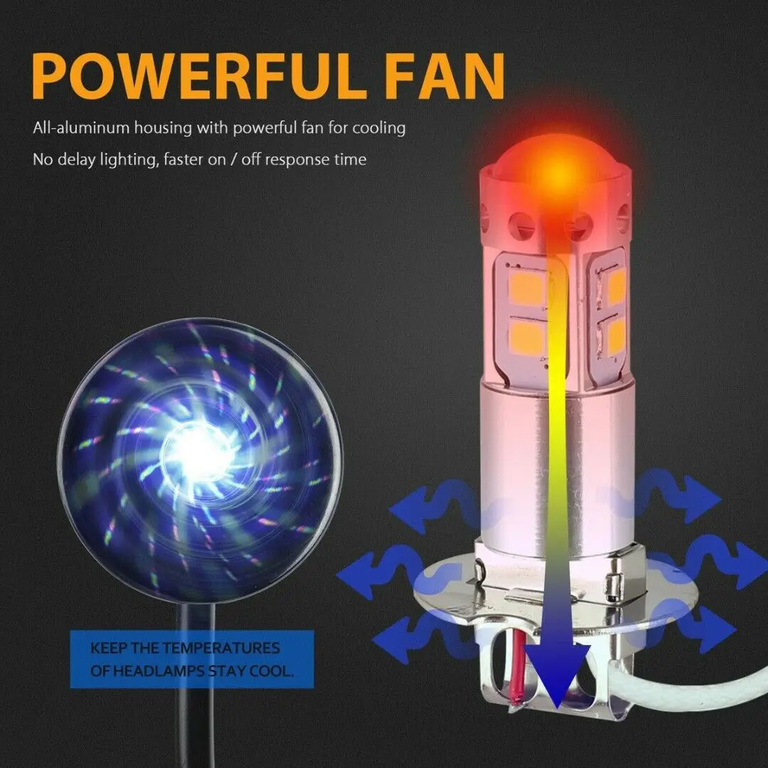 

2PCS H3 100W High Power LED 3000K Yellow Fog Light Driving Bulb DRL H3 Fog Light