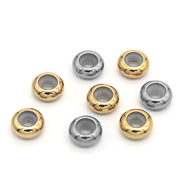 10pcs/lot Dia 8 10mm Big Hole Stainless Steel Beads with Silicone Gold /Steel Color Spacer for Diy Jewelry Making Findings | Украшения и