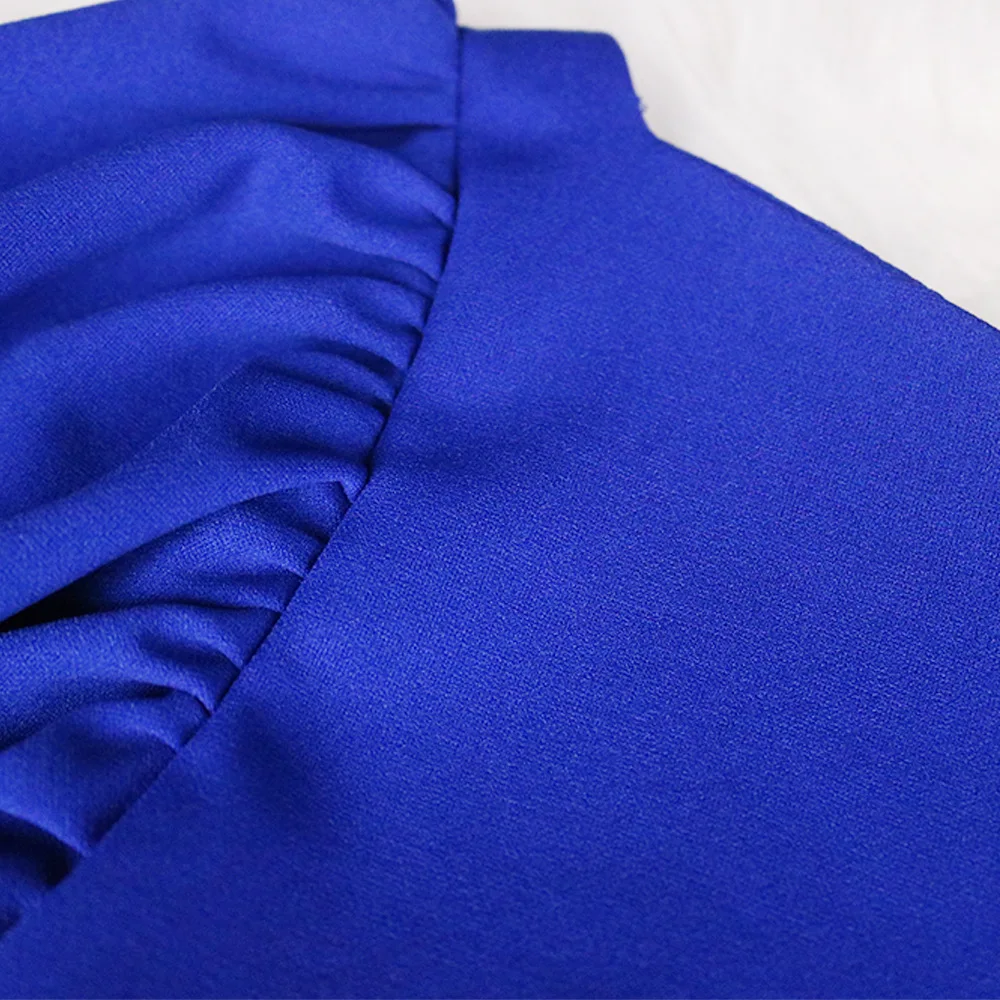 

2021 New Puff Sleeve Mid-length High-waist Slim Dress Splicing Tassel Large Size Blue Black Solid Color Banquet Dress for Women
