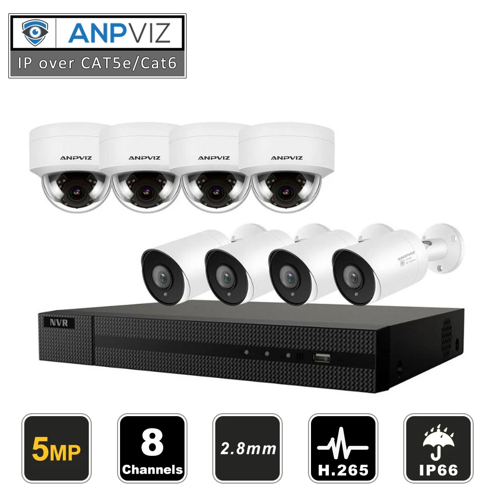 8 канальный HIKVISION H.265 + NVR 5MP наружная камера безопасности POE ip система