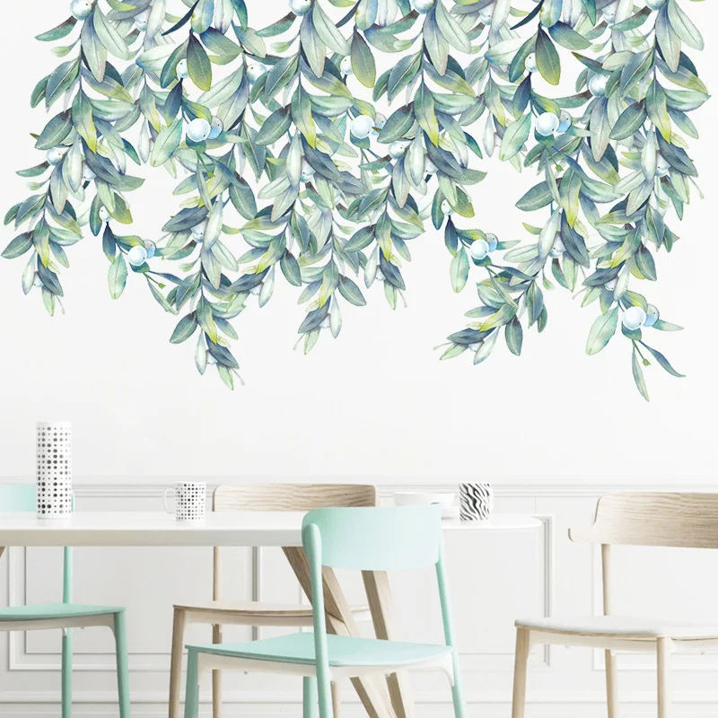 

Large Nordic Green Vine Wall Stickers for Living room Bedroom Sofa Background Wall Decor Tropical Leaves Vinyl Wall Decals Home