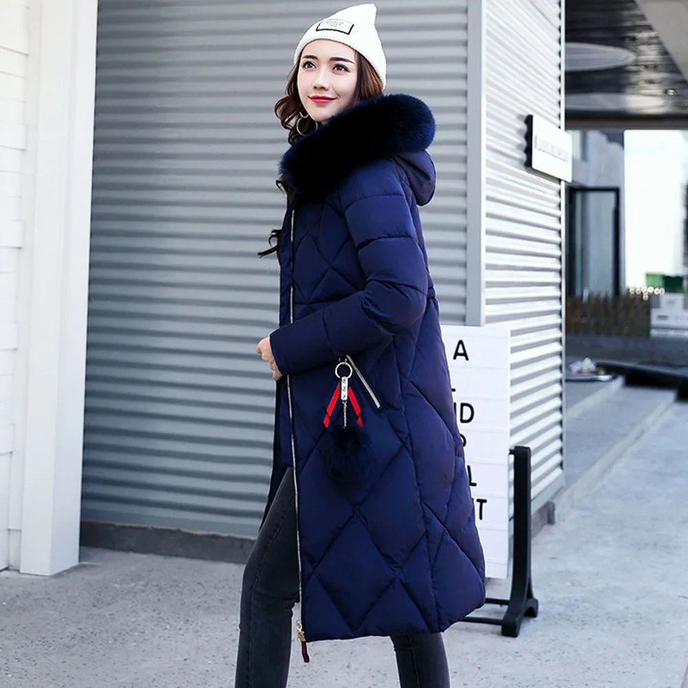 2022 Autumn Winter Women New Down Coat Casual Fashion Long Sleeve Solid Color Fur Hooded Cotton Padded Jacket Womens Parka Coats