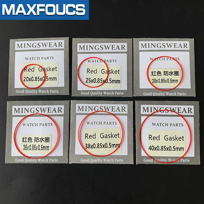 [total 49pcs] Red gasket 16-40mm dia high 0.85 thick 0.5mm watch Gasket parts for back case free shipping