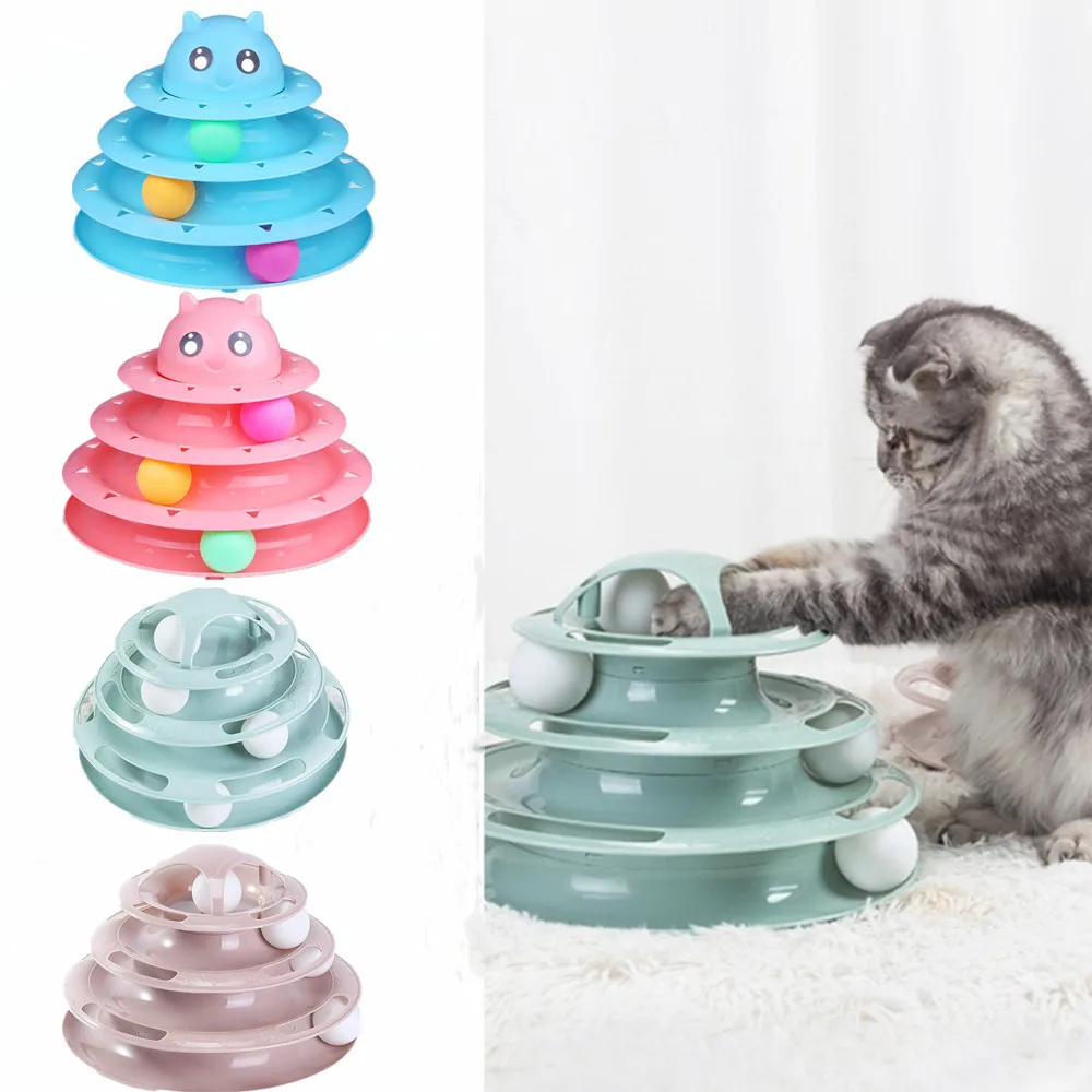 

Cute Pet Cat Toys 4 Layers Turntable Ball Toys Training Amusement Plate Kitten Tower Tracks Disc Cat Intelligence Amusement
