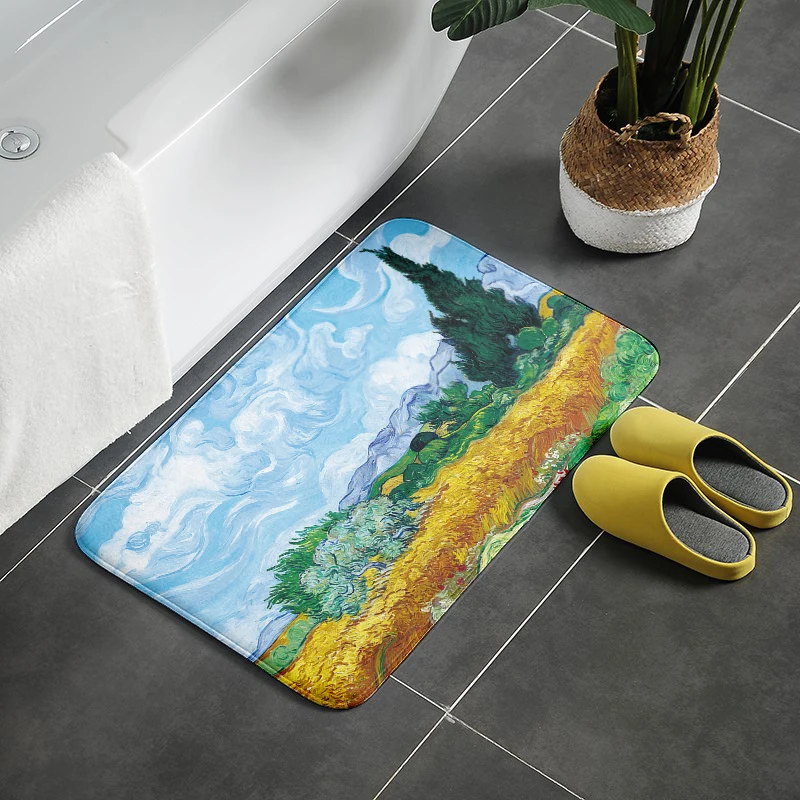 Bathroom Decor Toilet Non-Slip Floor Mat Retro Art Famous Oil Painting Carpet Kitchen Living Room Waterproof Entrance Doormat