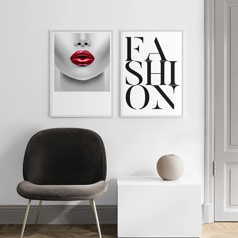 

Fashion Canvas Painting Makeup Room Wall Art Picture Sexy Girl Red Lips Rose Flower Art Prints Poster Beauty Salon Decoration