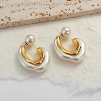 lifefontier vintage geometric irregular pearl stud earrings for women gold color metal c shape earrings korean fashion jewelry