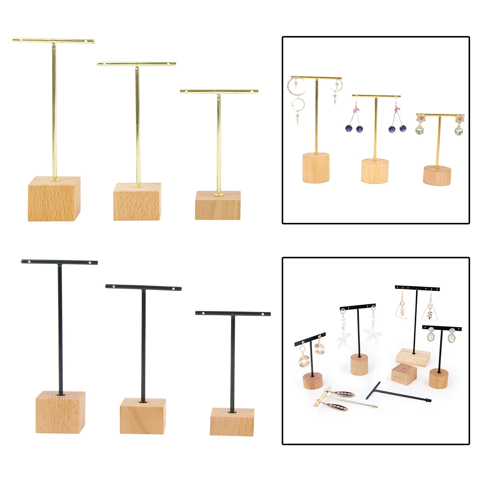 

3Pcs T Bar Earring Display Stand Metal Jewelry Earing Tower Holder