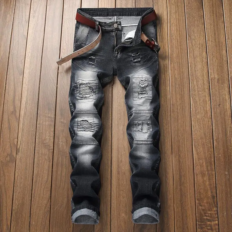 

Men's Straight Denim Pants Trousers Slim Casual Jeans