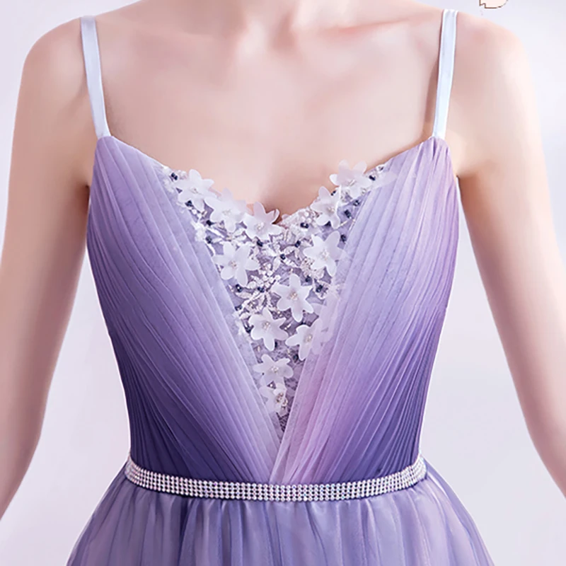 

Evening Dresses Illusion Sleeveless Pleat V-Neck Tulle Spaghetti Strap A-Line Beading Crystal Embroidery Women Formal Gown TS559