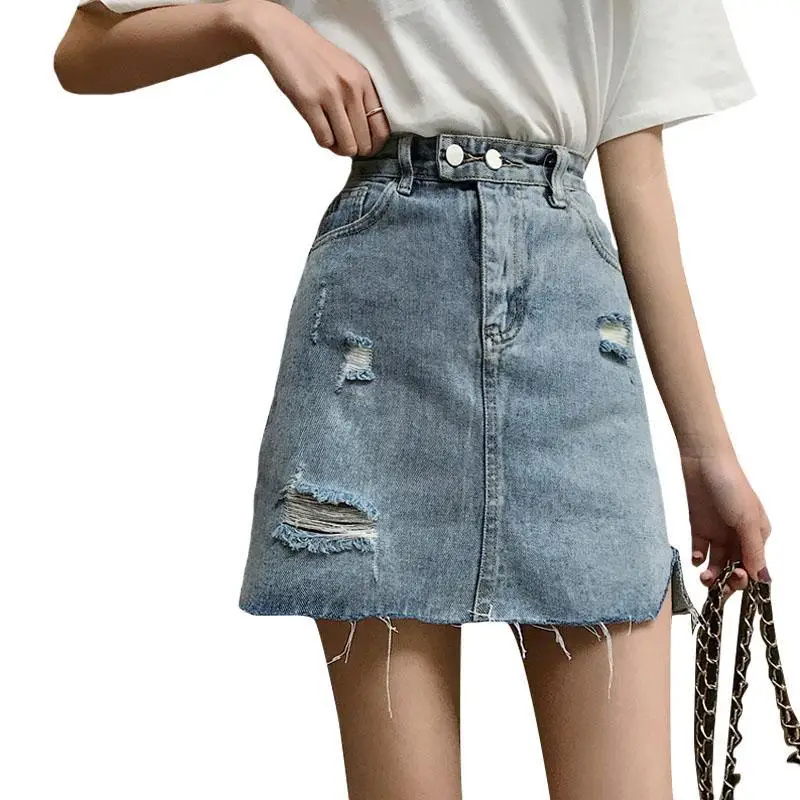 Женская синяя рваная Повседневная мини джинсовая юбка 2019 летняя новая