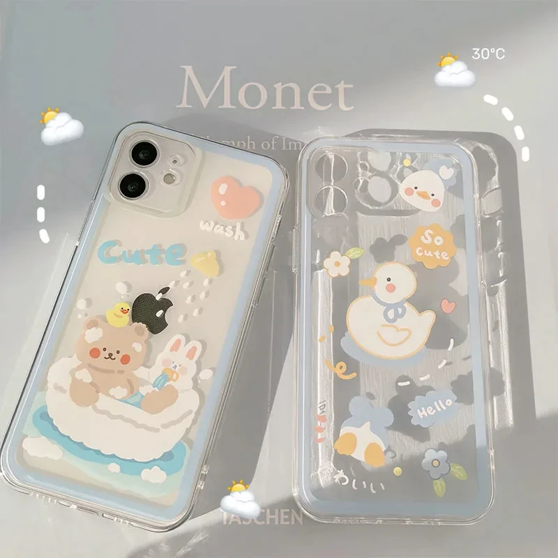 

Cartoon Bathing Bear Swimming Duck Phone Case For Samsung Galaxy S21 S20 S10 S8 S9 Plus S10E Note 20 9 8 10 Pro Transparen Cover