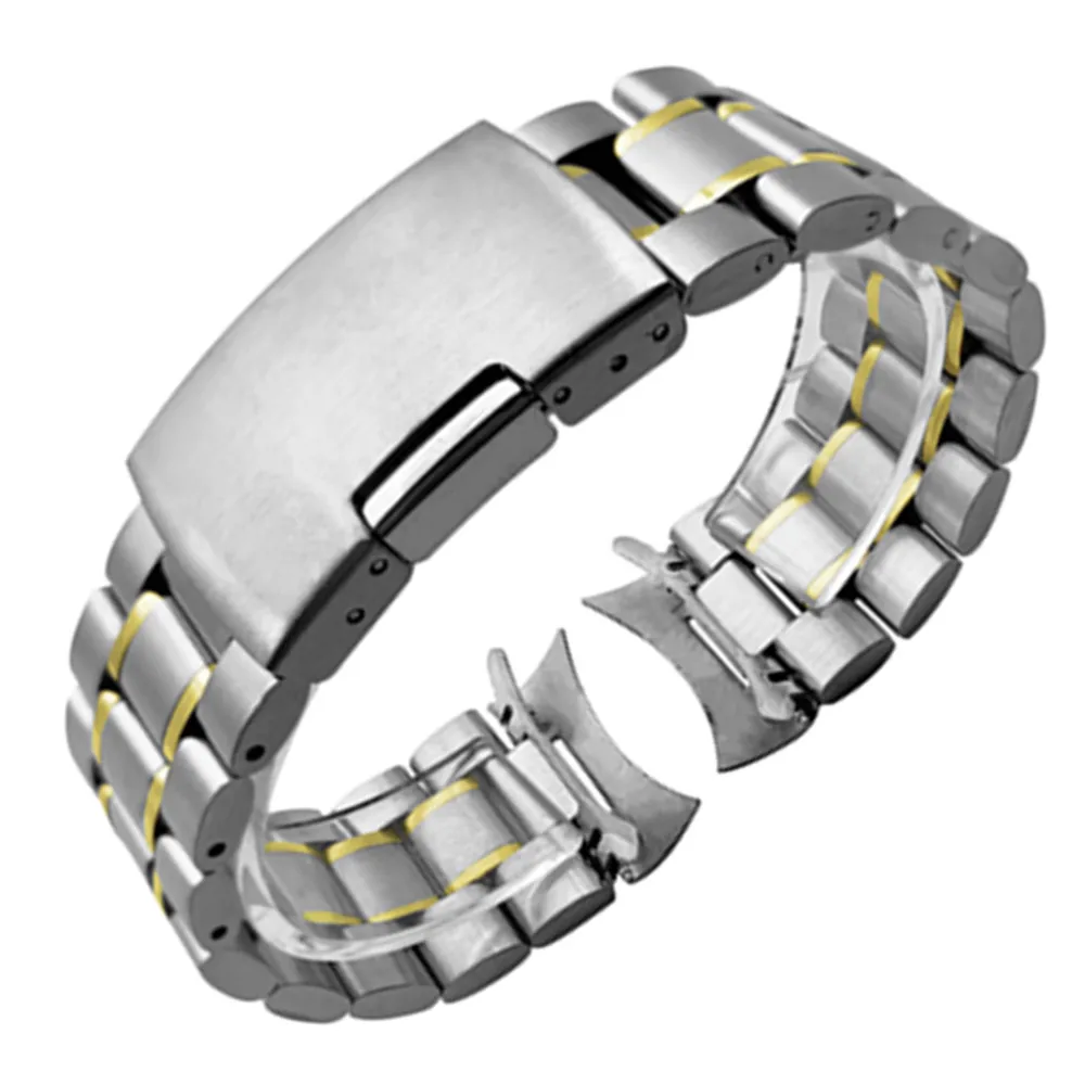 

Stainless Steel Watch Band 16mm 18mm 20mm 22mm 24mm Strap Wristband Curved End Watch Strap Folding Buckle Replacement Wrist Belt