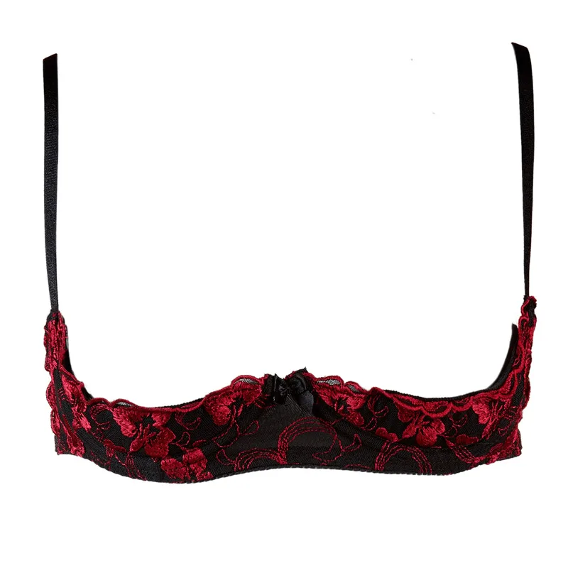 

1/4 Cup Sexy Bra Crotchless Panties Set Embroidery Lingerie Thin Temptation Bra And Panty With Garters Sets Women Intimates