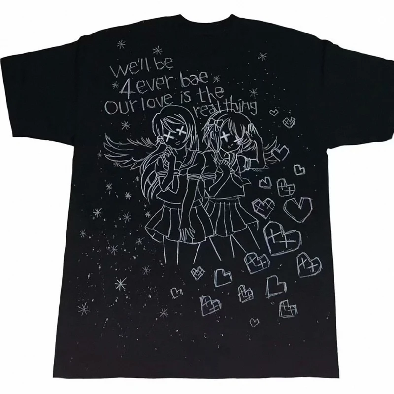 Эстетическая рубашка y2k винтажная Harajuku Kawaii Готическая в стиле панк уличная