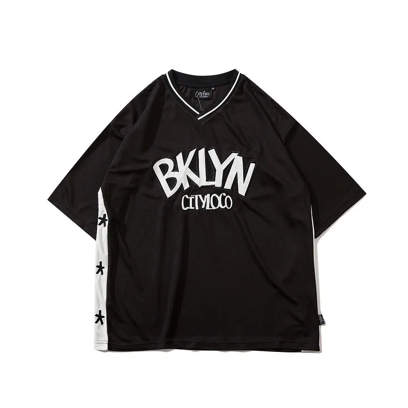 

2021 Vintage PU Leather Letter Embroidered Short Sleeve T-shirt Women High Street Loose Fashion Brand Couple's Hip Hop Tee