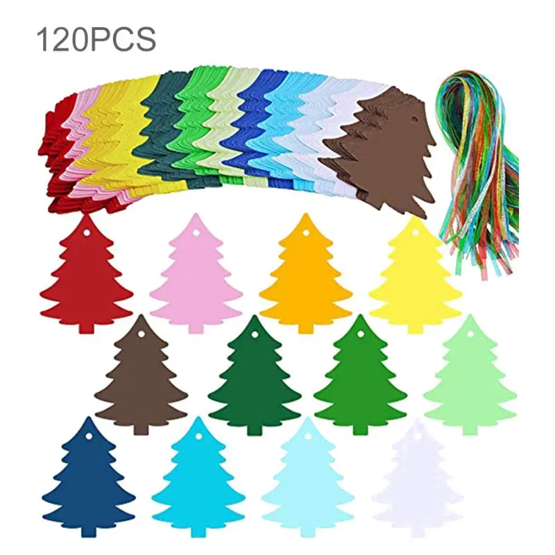 120 шт Рождественская елка висячая бумажная бирка Подарочная вывеска с лентой из