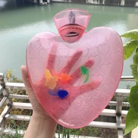 heart shaped hand warmer bag pvc flushing hot water bottle winter belly warming water injection explosion proof safety
