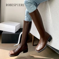 robespiere leather slimming womens high boots thick soled square toe womens shoes 2021 but knee womens winter boots b339