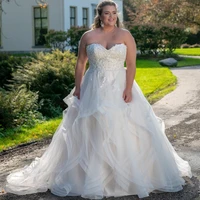 gorgeous sweetheart neckline plus size wedding dresses ruffled beaded a line lace bridal gown customized vestido de novia