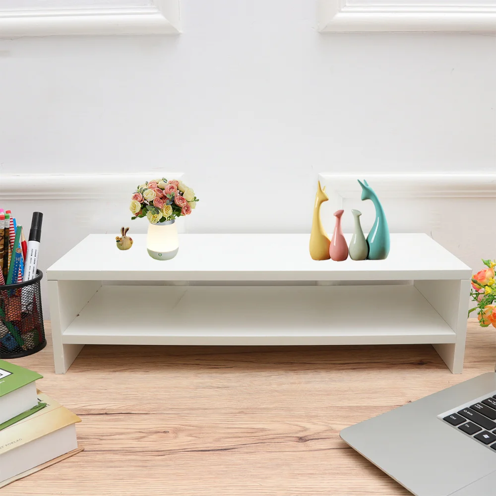 

1pcs Desktop Computer Supporting Shelf Desktop Shelving Storage Heightening Shelf for Computer Book Pen (Double-Deck Pattern Whi