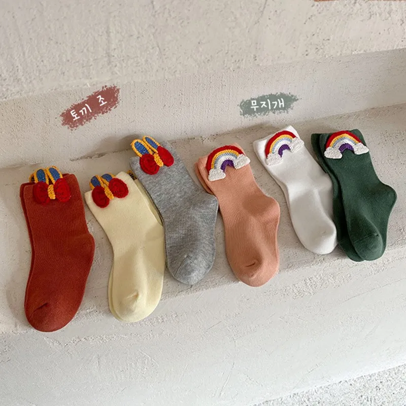 

Носки для новорожденных девочек с милым Кроликом, Мультяшные, для маленьких девочек и мальчиков, радужные носки, аксессуары для детской оде...