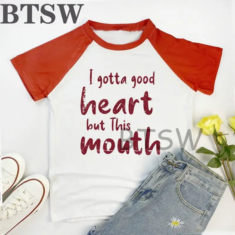

Женская футболка в готическом стиле, забавная футболка с надписью «I Got Good Heart But This Mouth», летняя футболка в стиле хип-хоп с графическим принтом...
