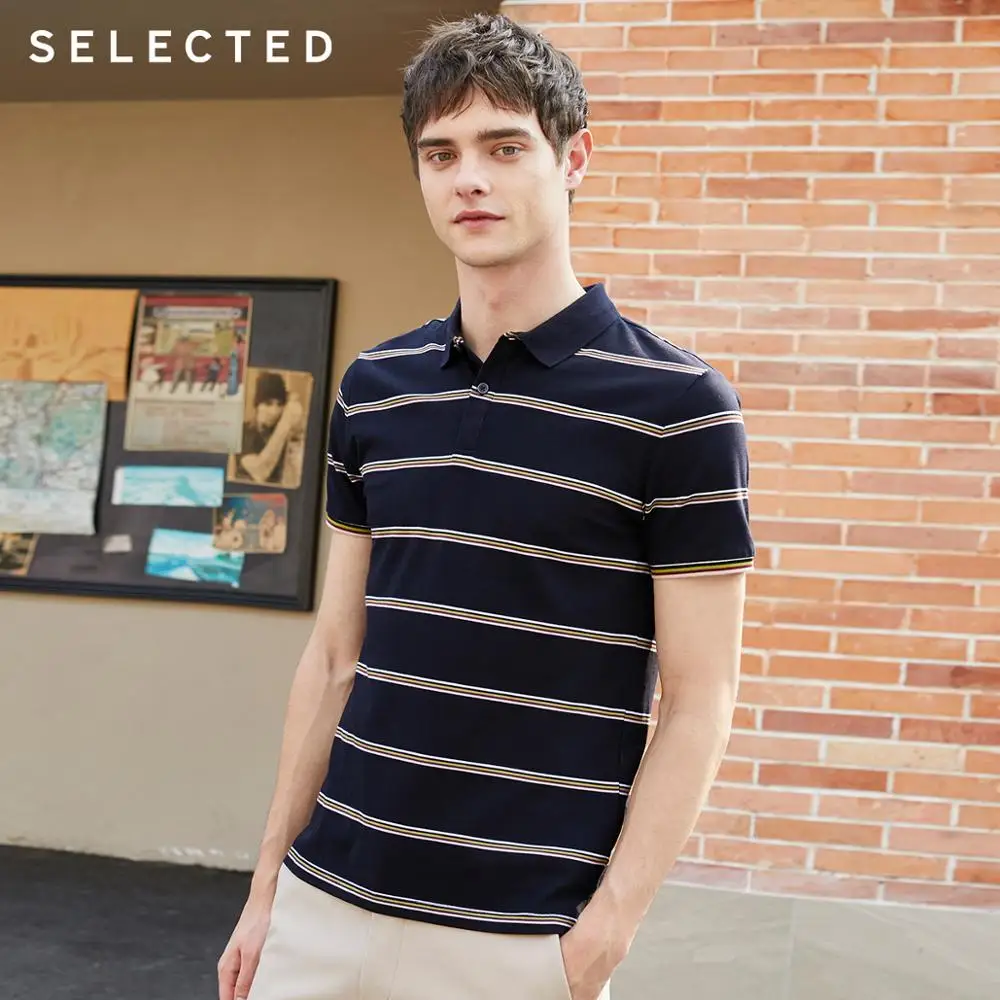 Мужская летняя полосатая рубашка с отложным воротником из 100% хлопка 419206507|Поло| |