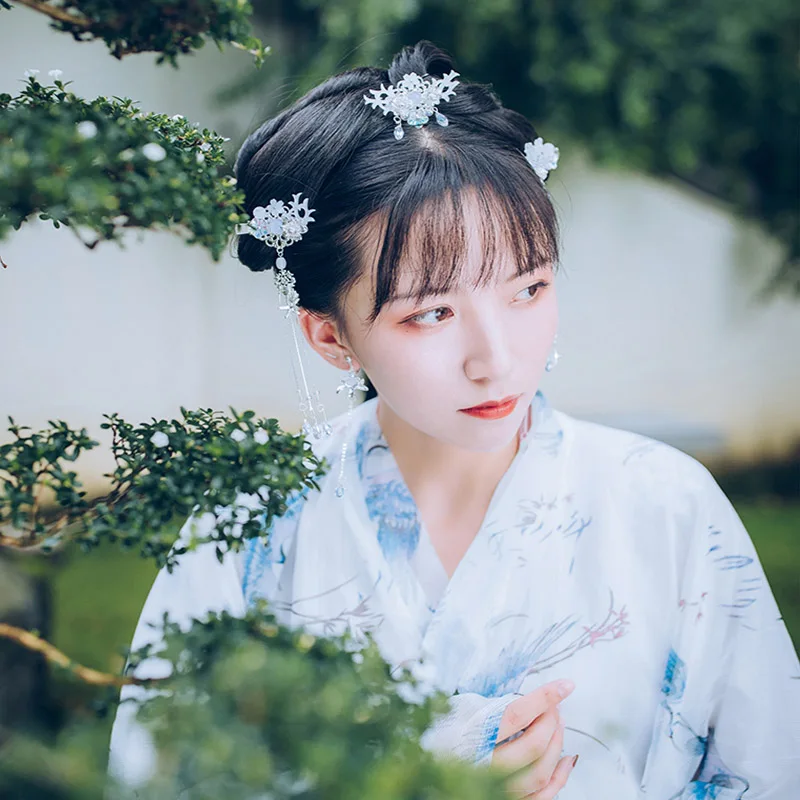 Комплект украшений для волос «QIANJI Hanfu»: серебряные аксессуары с изображением дракона - тиара со слезами и шпилька.