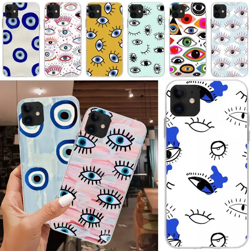 

Evil Eye Abstract Art Phone Case Matching Coque Transparent For Iphone XR 11 12 13 Pro X XS Max 6 7 8 6s Plus SE2020 Case