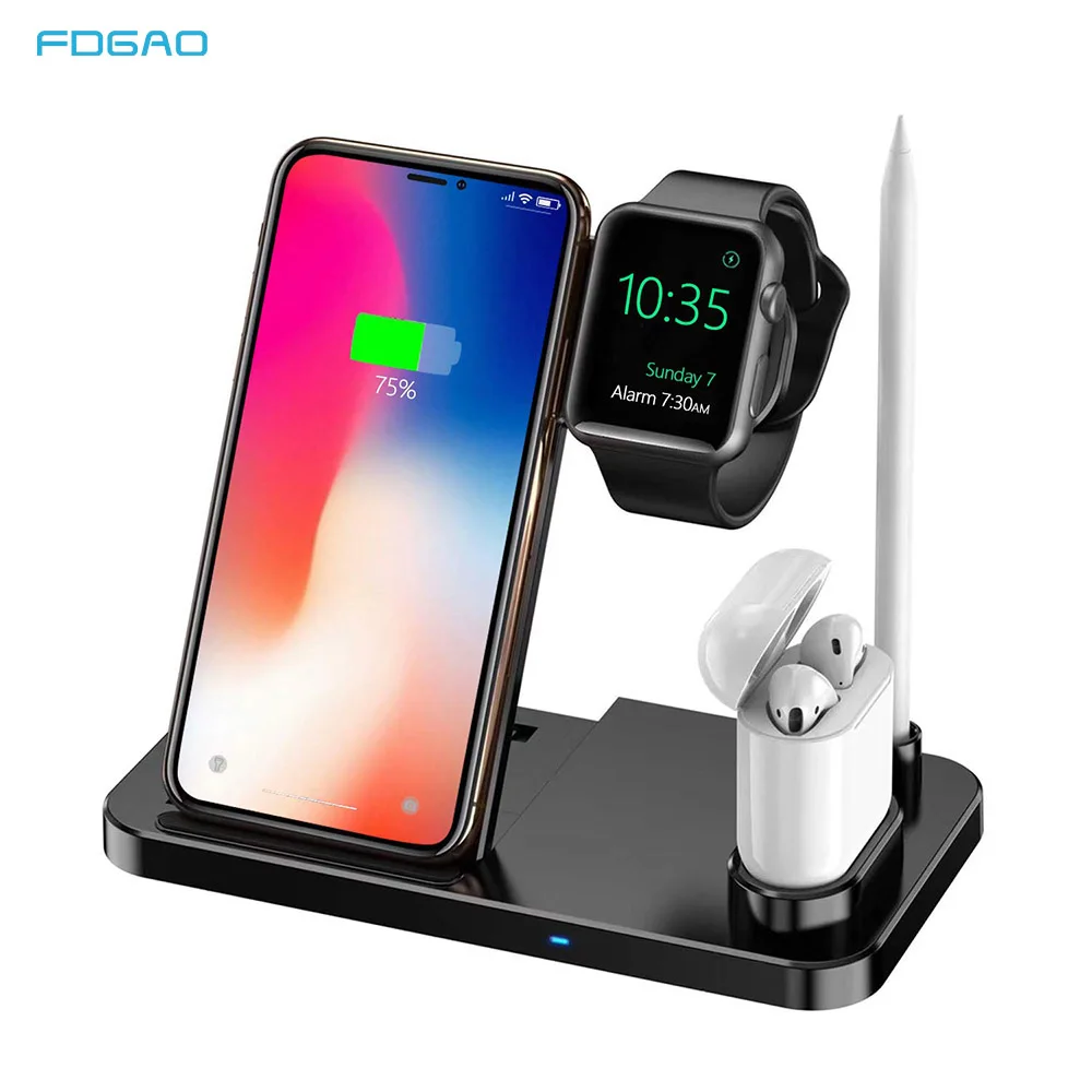 FDGAO Qi Беспроводная зарядная подставка для iPhone X 8 XS быстрая зарядная док-станция для Apple Watch 4 3 2 1 Airpods для samsung S10 S9
