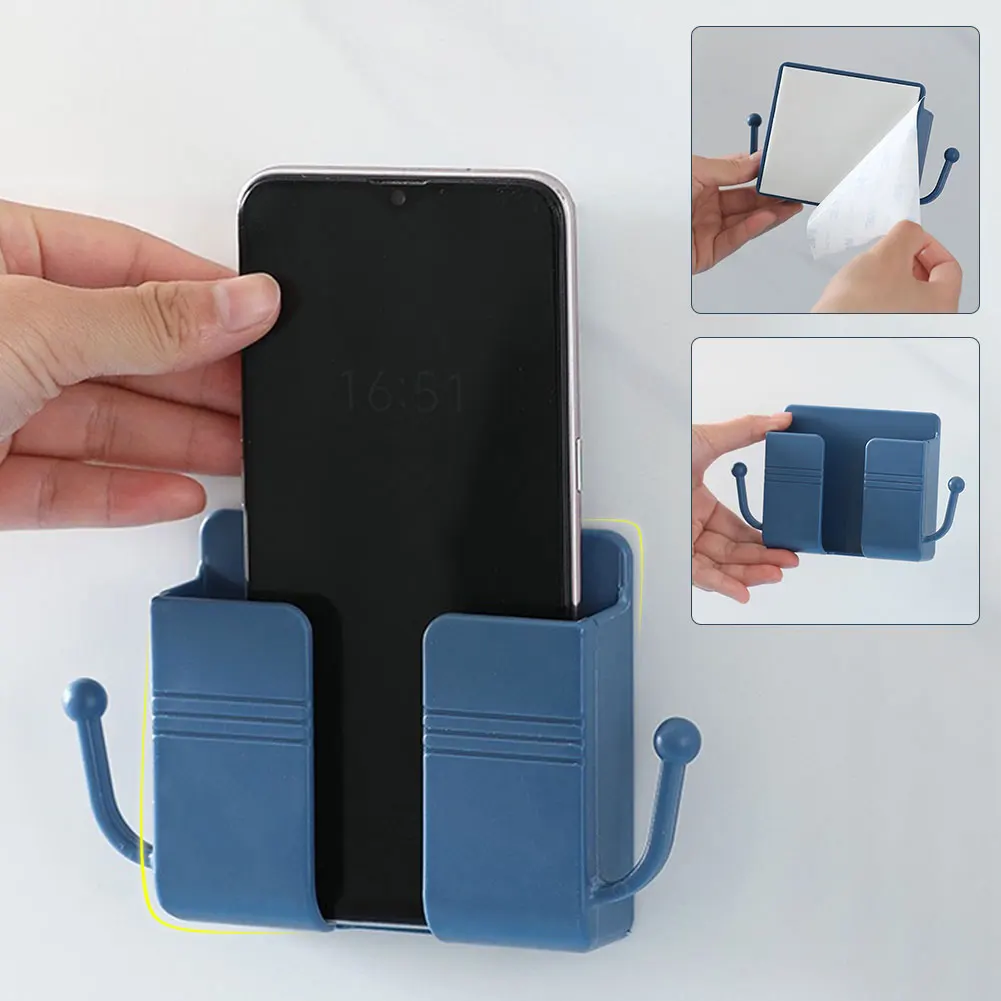 

Wall Mounted Organizer Box Punch Free TV Remote Control Storage Mounted Phone Plug Wall Holder Charging Multifunction Hooks