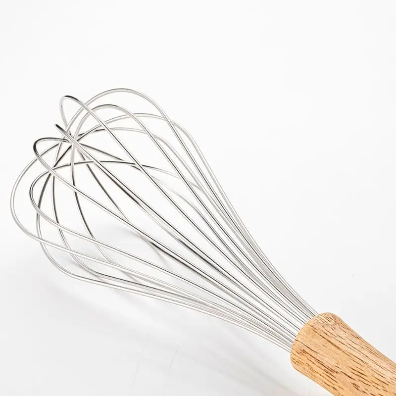

12in Stainless Steel Egg Beater Mixer Cream Blender Stirring Whisk Frother Wood W0YD