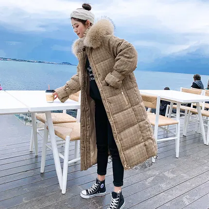 

invierno abrigos 2023 mujer Winter Wadded Jacket Women Warm Thicked Long Padded Coat Female Plaid Loose overcoat outwear LX436