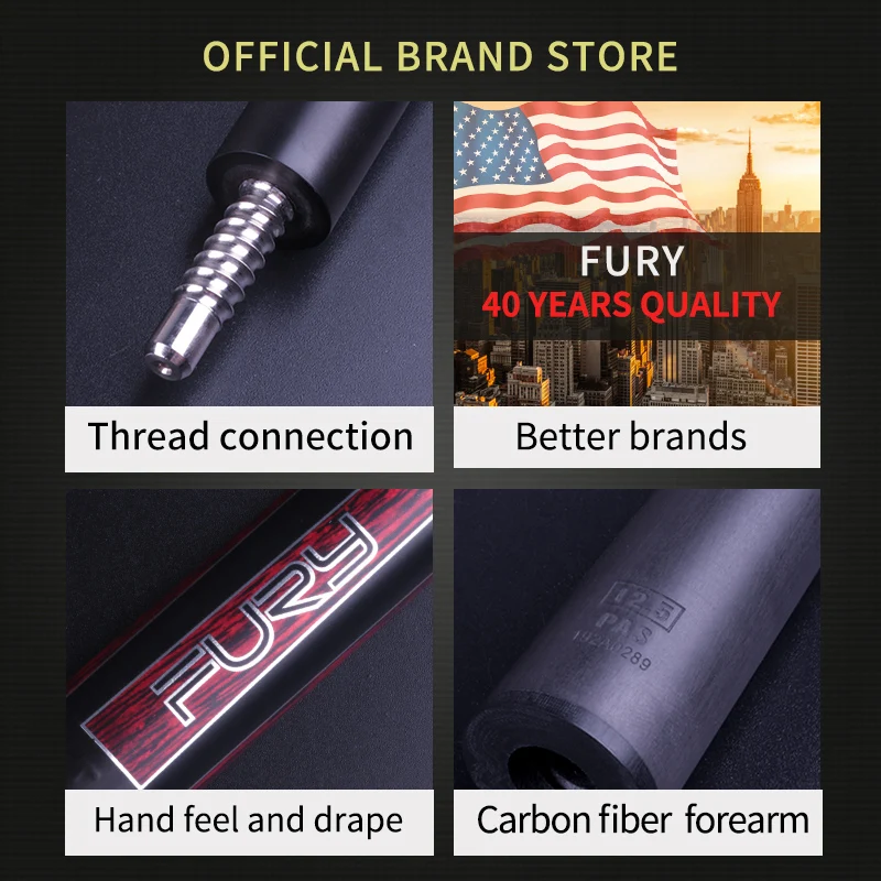 Fury Billiard Carbon Tecnologia набор кией для бассейна тайваньское оборудование с девятью