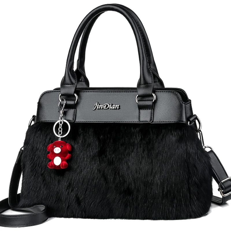

Женская сумка на плечо, модная сумка, Новая высококачественная дизайнерская зимняя сумка с кроличьим мехом, теплые мягкие карманы, Роскошна...
