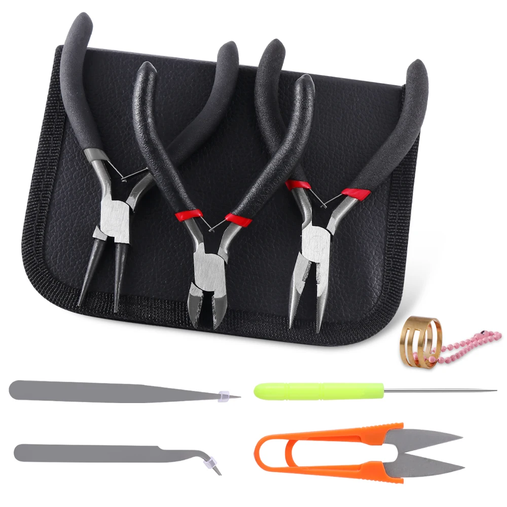 8Pcs/Set Jewelry Making Tool Kits Pliers Set With Round Nose Plier Side Cutting Pliers Wire Cutter Scissor Beading Tweezers
