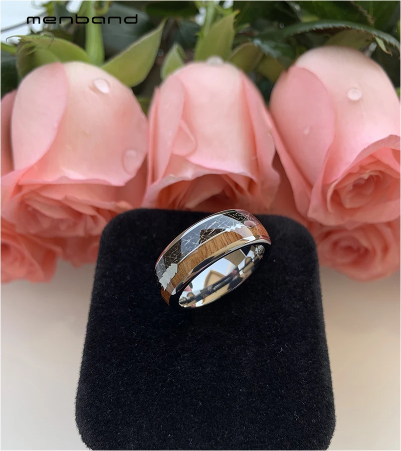 Мужское женское мужское вольфрамовое обручальное кольцо с черным метеоритом и