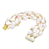 gg jewelry natural pearl 8 4 strands freshwater white baroque pearl multi color cz chain bracelet women lady fashion jewelry
