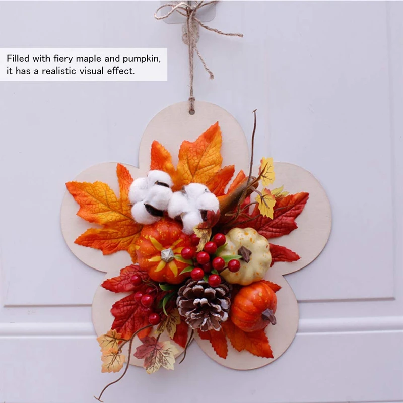 Big deal Artificial Fall Wreath with Pumpkins Berries Maple Leaves Berry Autumn Harvest Garland for Thanksgiv | Дом и сад
