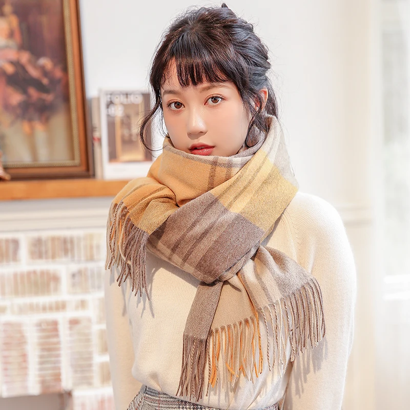 

Winter 100% Pure Wool Scarf Women Plaid Wool Scarves Thicken Shawl and Wrap Foulard Femme Warm Cashmere Scarves Echarpe Pashmina