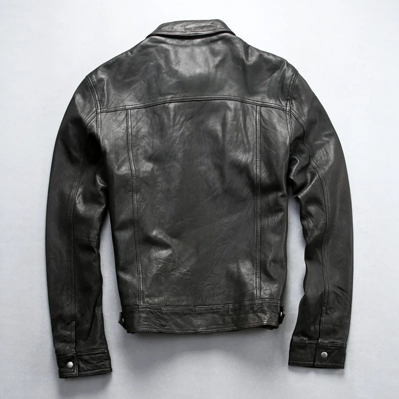 

Leather New Genuine Men Lapel Sheep Leather Calf Jacket Business Casual Men's Motorcycle Leather Jacket