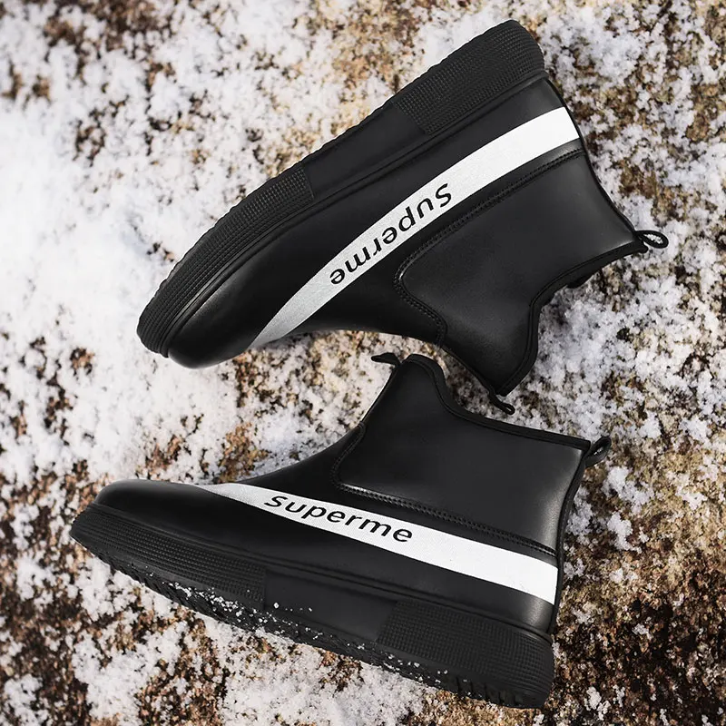 Men Boots Waterproof Leather Snow Boot Shoes High Quality Vintage British Warm Fur Autumn Winter Casual Ankle | Обувь