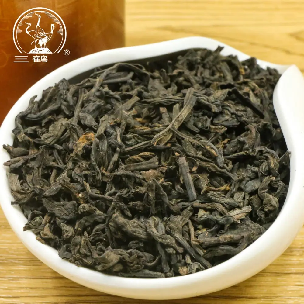 Tres grullas t&eacute; chino Sanhe 2017 Guangxi Liu Pao Teas Liubao Cha t&eacute; oscuro suelto tarro de cobre 200g-3
