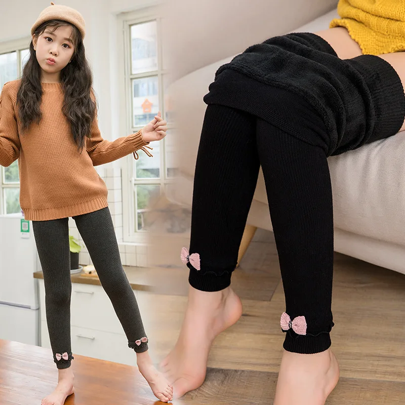Леггинсы для девочек кашемировые зимние плотные с бантом брюки леггинсы |