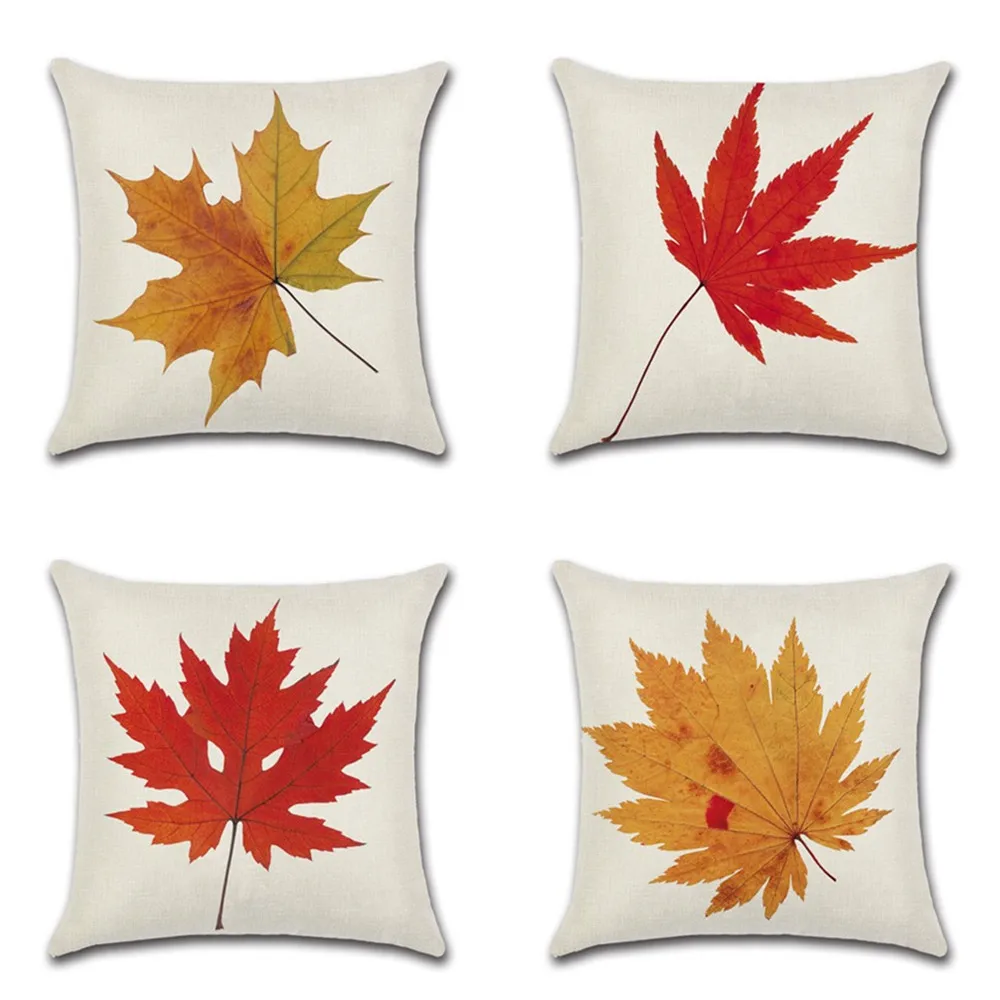 

Hot Selling Yellow Red Maple Leaf Plant Printing Pillowcase Linen Car Waist Pillow Case Sofe Bed Cushion Cover Home Decorative