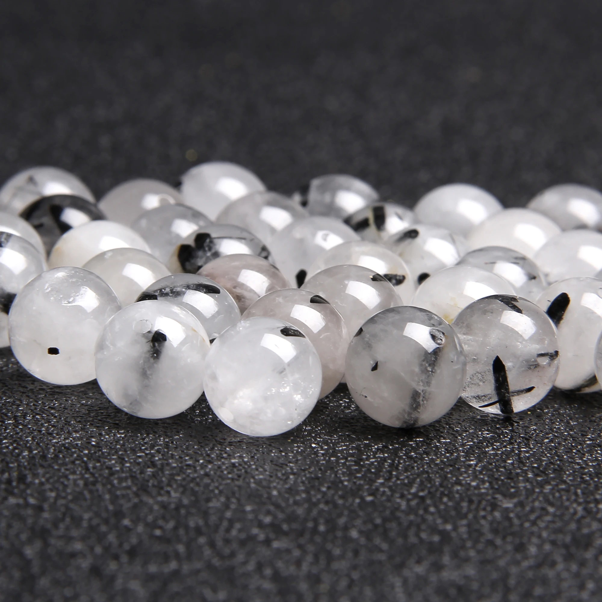 Высококачественные натуральные черные рутилированные кварцевые бусины круглые